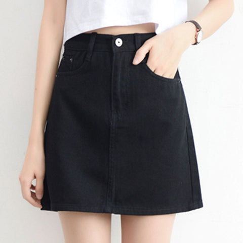 Lucyever Fashion Korean Summer Women Denim Skirt High Waist Black Mini Skirts Package Hip Blue Jeans Harajuku Plus Size Cotton