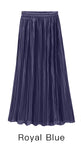 Trytree Summer Autumn Pleated Skirt Womens Vintage High Waist Skirt Solid Long Skirts New Fashion Metallic Skirt Female