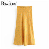 Bazaleas Vintage High Waist Midi Skirts Leopard Pattern Women Skirt Sexy Slim Wild women skirt Casual slip style skirt