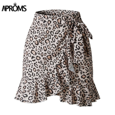 Aproms Multi Dot Print Short Mini Skirts Women Summer Ruffle High Waist Bow Tie Skirt Ladies Streetwear Slim Bottoms Saias 2019