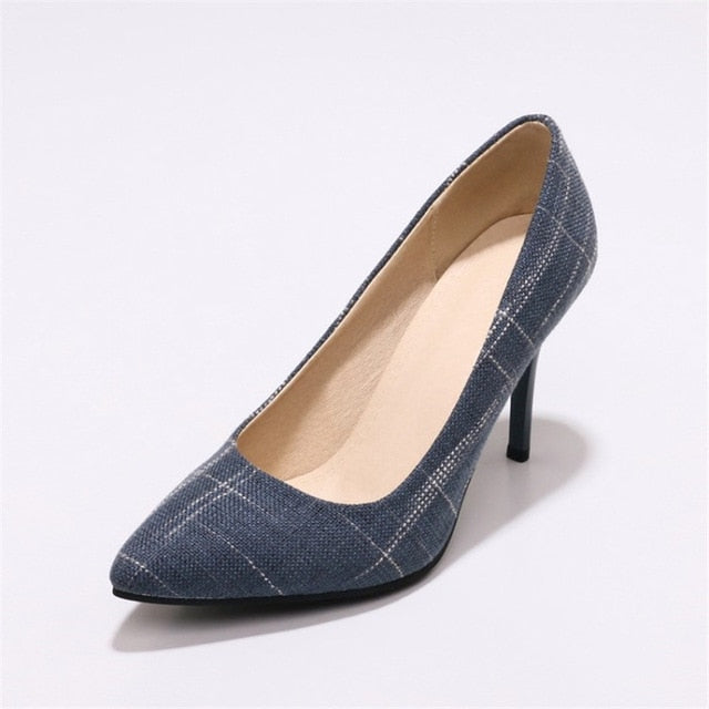 Big Size Women's Shoe 9cm MOC 2 High Heels Pumps Party Shoes For Women Canvas Wedding Shoes chaussure femme