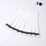 XS-XXL Four Colors High Waist A-Line Women Skirt Striped Stitching Sailor Pleated Skirt Elastic Waist Sweet Girls Dance Skirt