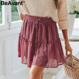 BeAvant Boho summer pleated mini skirts womens High waist polka dot short skirt pink A line floral printed ruffle chiffon skirts