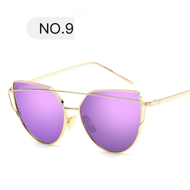 2019 metal Sunglasses Women Luxury Cat eye Brand Design Mirror  Rose New Gold Vintage Cateye Fashion sun glasses lady Eyewear