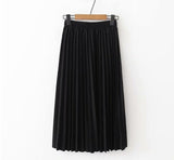 2019 Spring Summer Women High Waist Skirt Solid Color Pleated Skirt Women Causal Midi Skirts