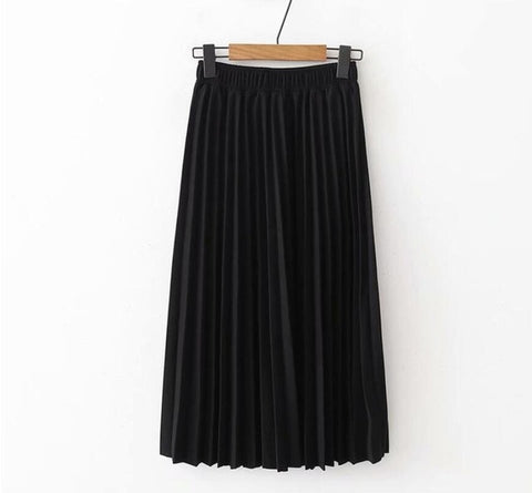 2019 Spring Summer Women High Waist Skirt Solid Color Pleated Skirt Women Causal Midi Skirts