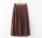 2019 Spring Summer Women High Waist Skirt Solid Color Pleated Skirt Women Causal Midi Skirts