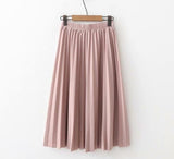 2019 Spring Summer Women High Waist Skirt Solid Color Pleated Skirt Women Causal Midi Skirts