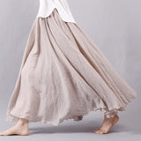 Sherhure 2019 Women Linen Cotton Long Skirts Elastic Waist Pleated Maxi Skirts Beach Boho Vintage Summer Skirts Faldas Saia