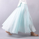 Sherhure 2019 Women Linen Cotton Long Skirts Elastic Waist Pleated Maxi Skirts Beach Boho Vintage Summer Skirts Faldas Saia
