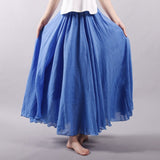 Sherhure 2019 Women Linen Cotton Long Skirts Elastic Waist Pleated Maxi Skirts Beach Boho Vintage Summer Skirts Faldas Saia