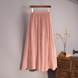 Sherhure 2019 Women Linen Cotton Long Skirts Elastic Waist Pleated Maxi Skirts Beach Boho Vintage Summer Skirts Faldas Saia