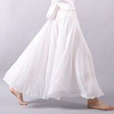 Sherhure 2019 Women Linen Cotton Long Skirts Elastic Waist Pleated Maxi Skirts Beach Boho Vintage Summer Skirts Faldas Saia