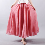 Sherhure 2019 Women Linen Cotton Long Skirts Elastic Waist Pleated Maxi Skirts Beach Boho Vintage Summer Skirts Faldas Saia