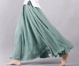Sherhure 2019 Women Linen Cotton Long Skirts Elastic Waist Pleated Maxi Skirts Beach Boho Vintage Summer Skirts Faldas Saia