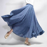 Sherhure 2019 Women Linen Cotton Long Skirts Elastic Waist Pleated Maxi Skirts Beach Boho Vintage Summer Skirts Faldas Saia