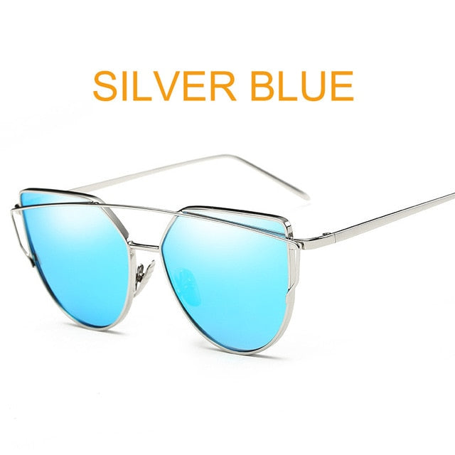 2019 Cat Eye Vintage Brand Designer Rose Gold Mirror Sunglasses For Women Metal Reflective flat lens Sun Glasses Female oculos