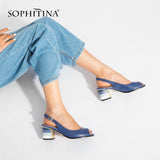 SOPHITINA Sandals Handmade Genuine Leather 2019 New Sexy Lady Peep Toe Sandals Square Heel Buckle Strap Classics Shoes Woman S22